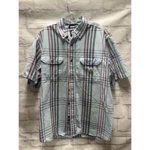Carhartt Shirt Mens Large Loose Fit Blue Plaid Short‎ Sleeve Casual